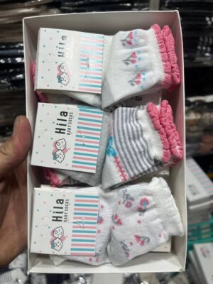 (12جفت)جوراب نوزادی نخ پنبه اعلا جعبه دارکد5009