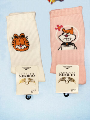 جوراب فانتزی(12جفت)ساق بلندپلنگ صورتی کد3043