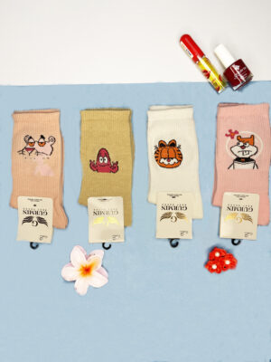 جوراب فانتزی(12جفت)ساق بلندپلنگ صورتی کد3043