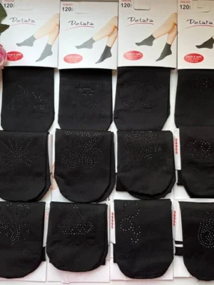 جوراب زنانه دوربع نگین دار(12جفت)نخ ساپورتی اعلا