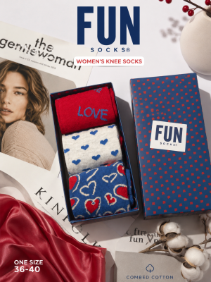 جوراب زنانه ساق بلندfun socks(پک3عددی)جعبه دار وارداتی-جورابیا
