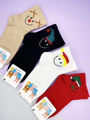 جوراب بچه گانه(12جفت)نیم ساق طرح لبخند کد5116
