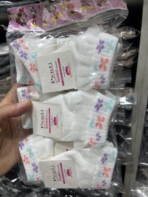 جوراب نوزادی لب تور(12جفت)نخ پنبه کش طرح دار کد5140