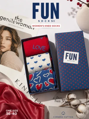 جوراب زنانه ساق بلندfun socks(پک3عددی)جعبه دار وارداتی-جورابیا